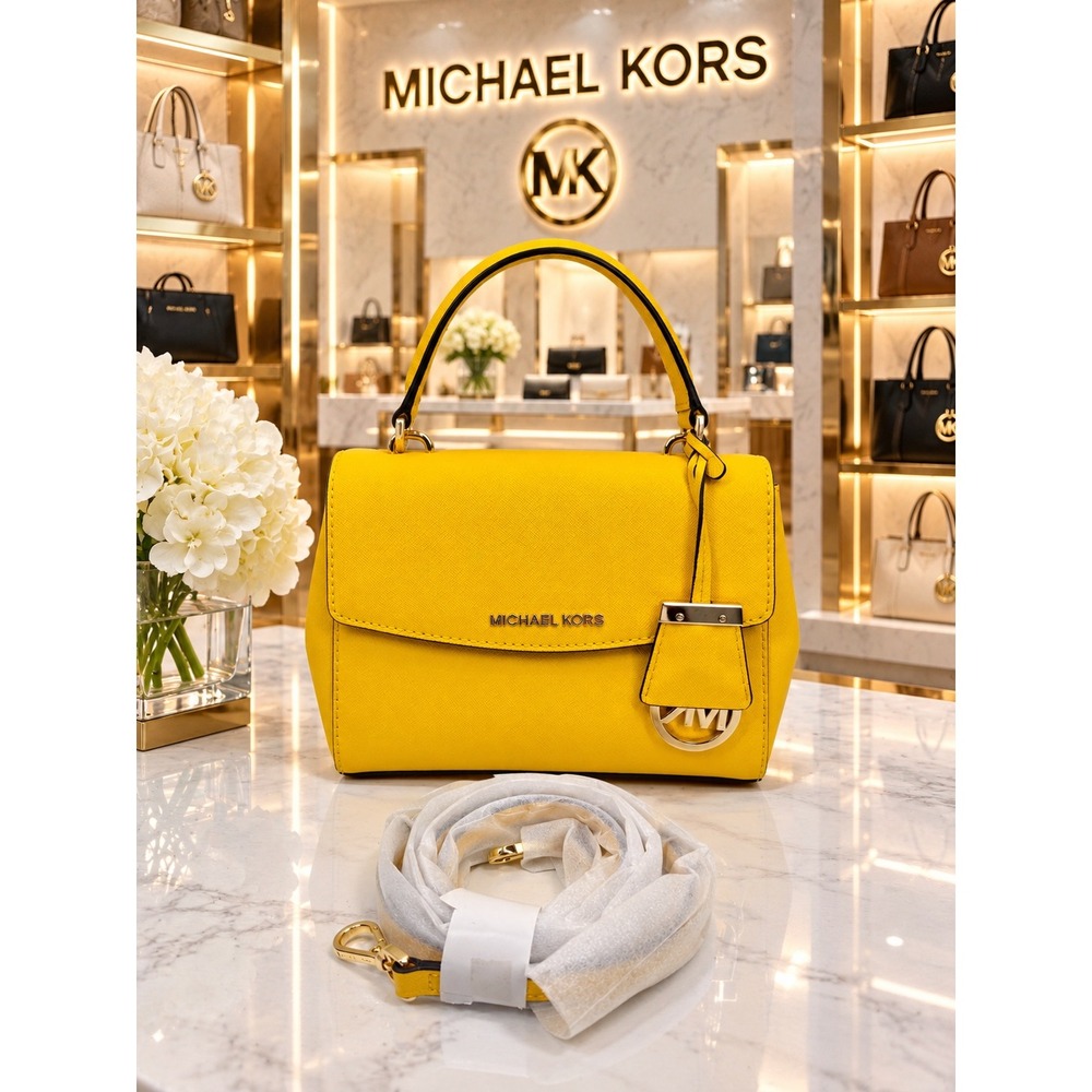 Michael Kors Ava XS Saffiano Leather Crossbody Bag Yellow Gold Tone Hardware